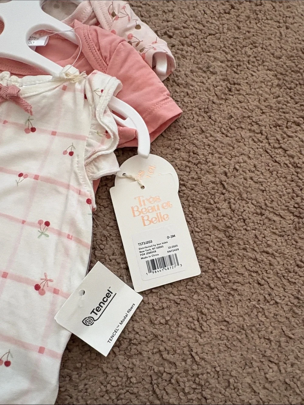 Carter's Pink & Cream Cherry-Print Flutter Sleeve One-Piece Set (3-Pack)